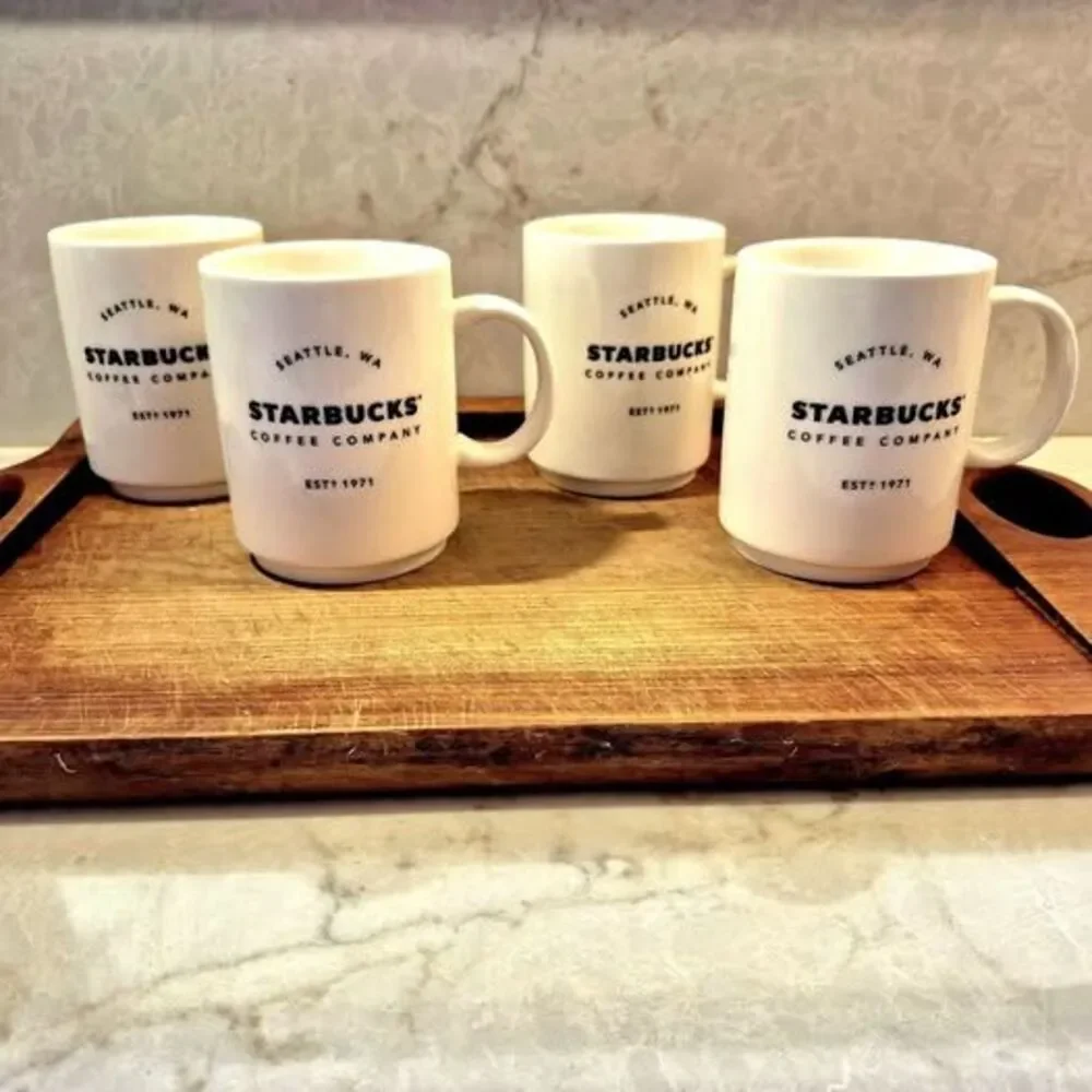 Starbucks Coffee Mugs 14oz Company Seattle WA Est 1971 White Cups lot of 4 2018